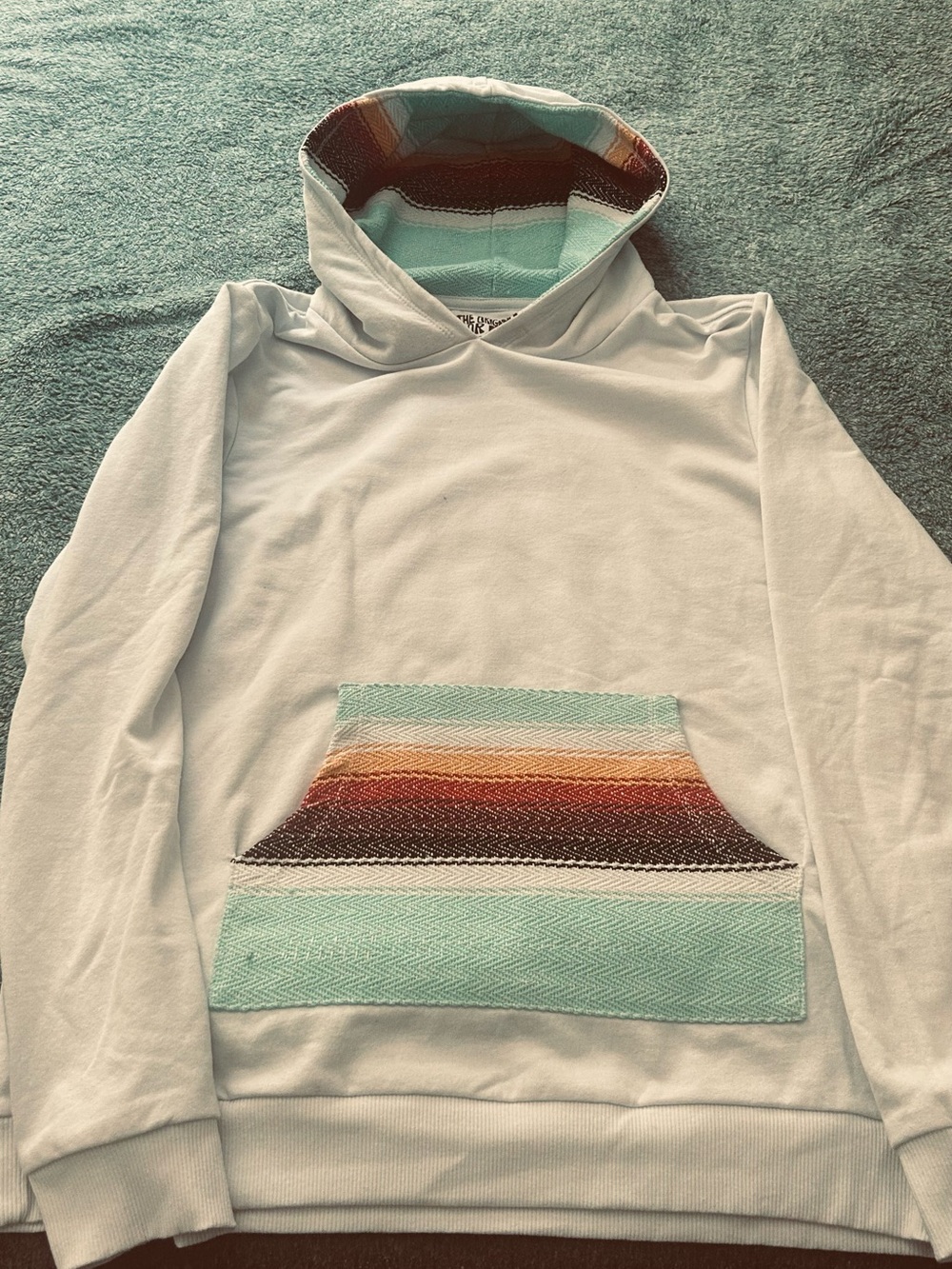 Light Blue Hoodie with Striped Pocket and Hood. Surf Hoodie